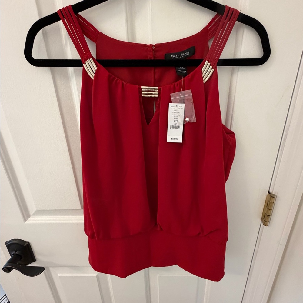 White House Black Market Red Sleeveless Blouse